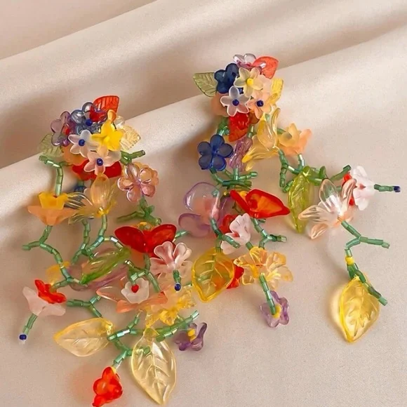 beaded floral tropical dangling earrings for FARM Rio Ad. - Picture 10 of 13